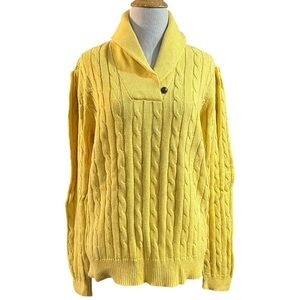 VINTAGE AMERICAN LIVING SHAWL COLLAR CABLE KNIT SWEATER SUNSHINE YELLOW SIZE XL